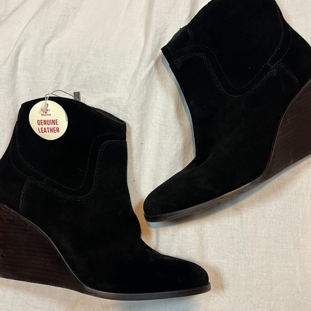 NWT Lucky Brand Wadier Black Suede Wedge Ankle‎ Boots 10